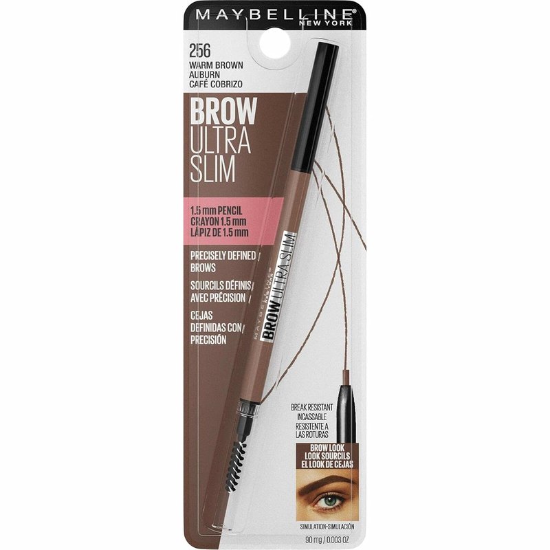 Maybelline Brow Ultra Slim Defining Eyebrow Pencil - 1.55mm Tip, Warm Brown | Precision & Blending Spoolie, 0.003 oz.
