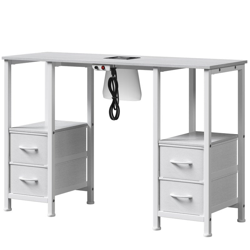 Manicure Table for Nail Tech, Nail Tech Table Station w/4 Storage Drawers & 2 Open Shelves, Nail Table w/Dust Collector for Beauty Salon Tech Station (White)