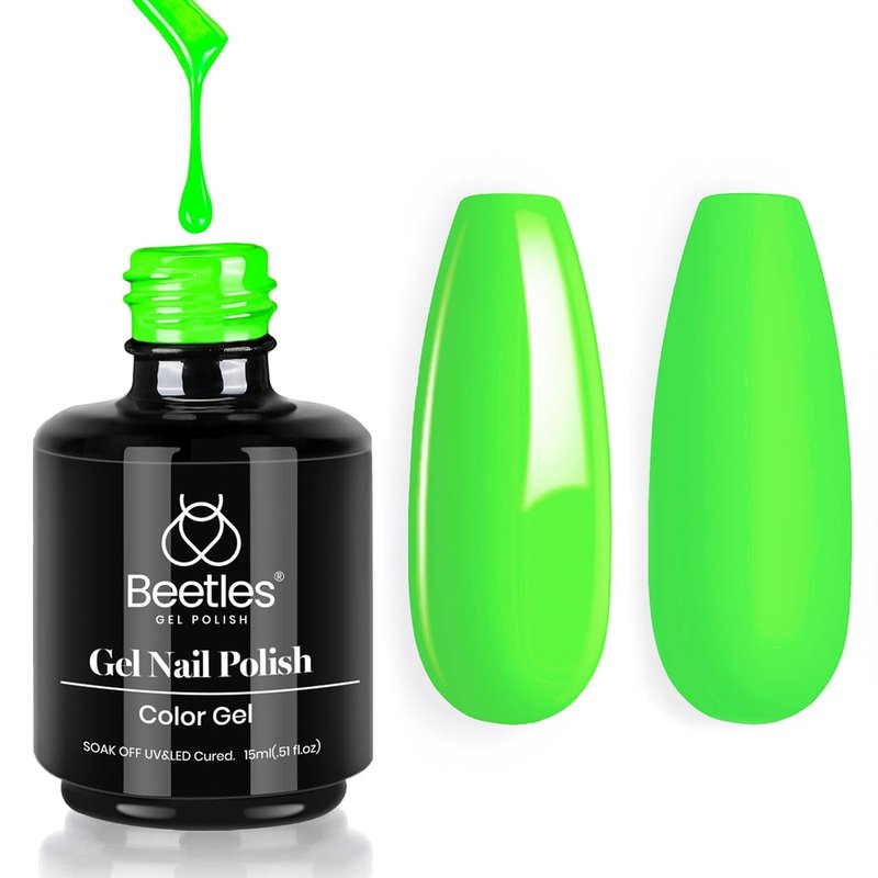 Beetles Neon Green Gel Nail Polish - 15ml Soak Off UV LED for Salon & DIY | Lime Green Day Nails