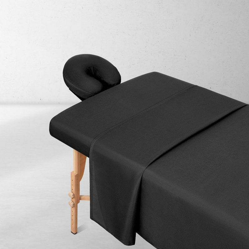 Comfyanno Massage Table Sheets Sets, 3 Pcs Professional Microfiber Spa Therapy Bed Sheets Cover, Soft, Light-Weight, Stain & Wrinkle Resistant, Includes Flat & Fitted Sheet, Face Cradle Cover - Black