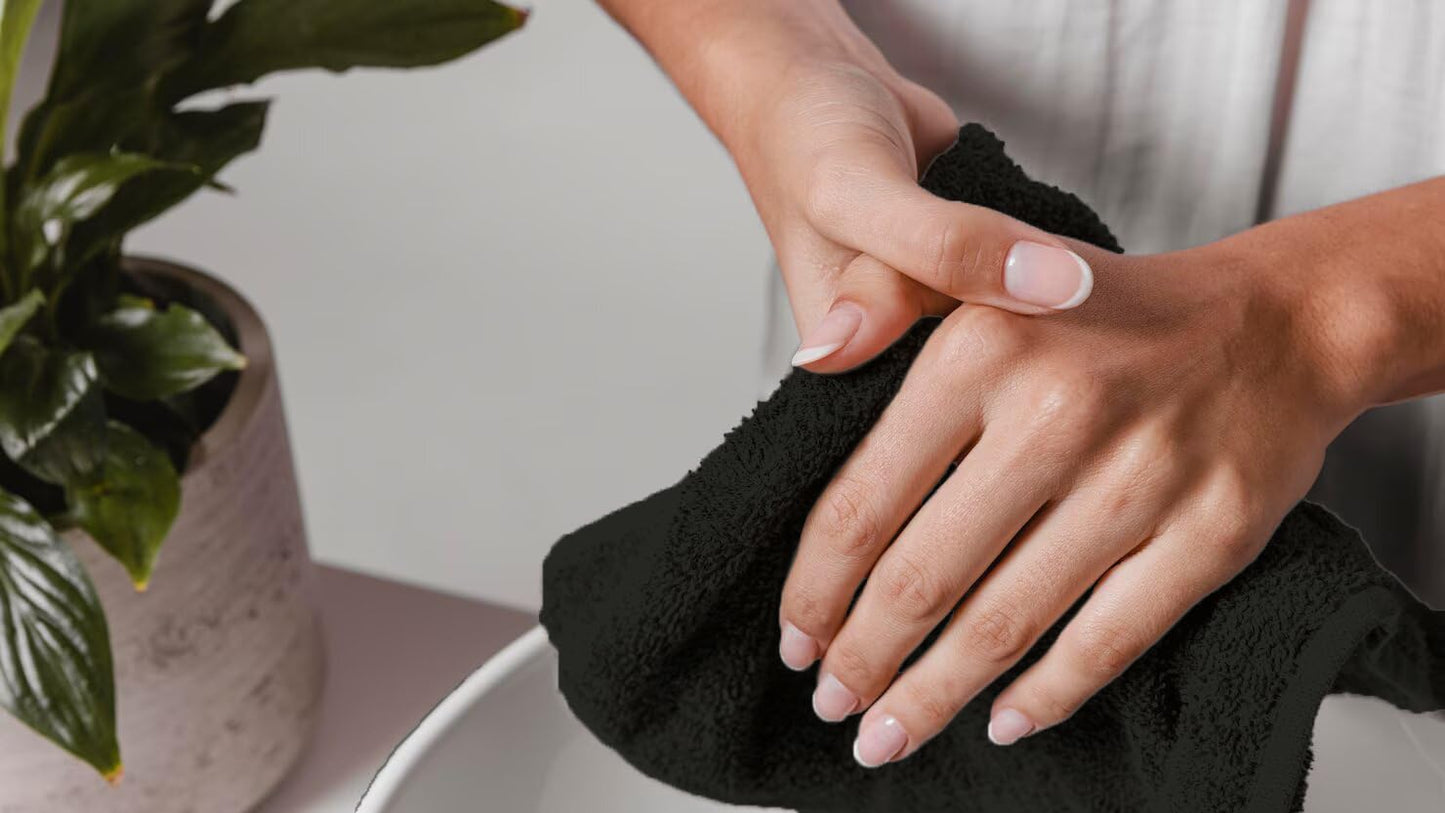 Avalon Towels Wash Cloths for Showering 24 Pack Face Towels 100% Cotton Black Washcloths 12x12 Wash Rags, Facial Towel, Fingertip Towel,Bath Rags