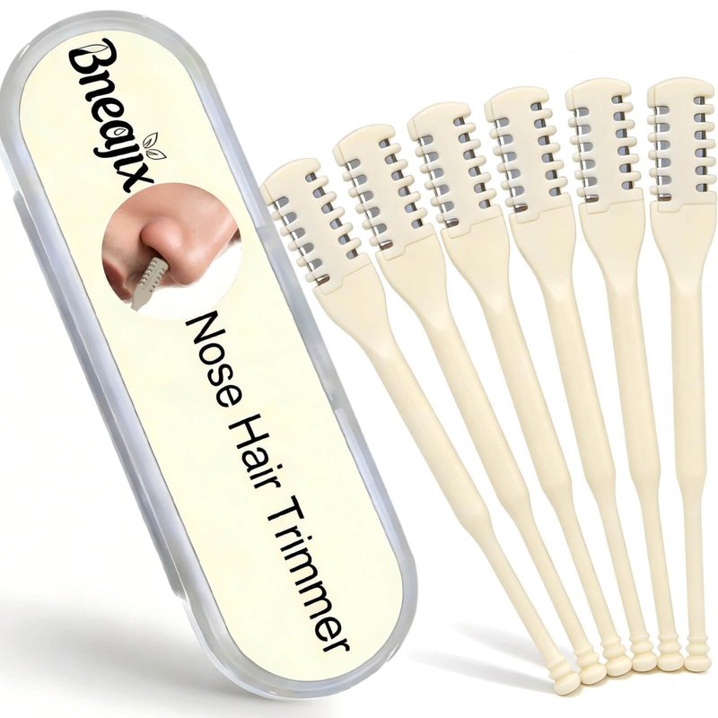 Bneajix 6PCS Nasal Hair Cutter for Women Men, 2026 Upgraded Portable 2-in-1 Nasal Hair Cutter Sticks, 360° Rotating Safe Painless Trimming, Double Sided Nose Knife with Protective Comb Teeth