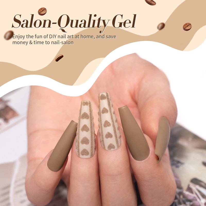 Born Pretty Gel Nail Polish 6 Colos,Nude Brown Skin Tone,Roasted Chestnuts Chocolate Gel Polish Collection Neutral Beige Khaki Gel Polish Kit All Seasons Nail Art Manicure DIY for Home Salon