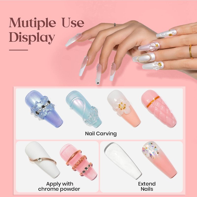 MIZHSE 3D Nail Gel Nail Art Sculpture, Non-Sticky 4 Colors Solid Builder Gel Nude Clear White Pink Hard Builder Nails UV LED Molding Gels Nail Extension for Salon Manicure Home DIY