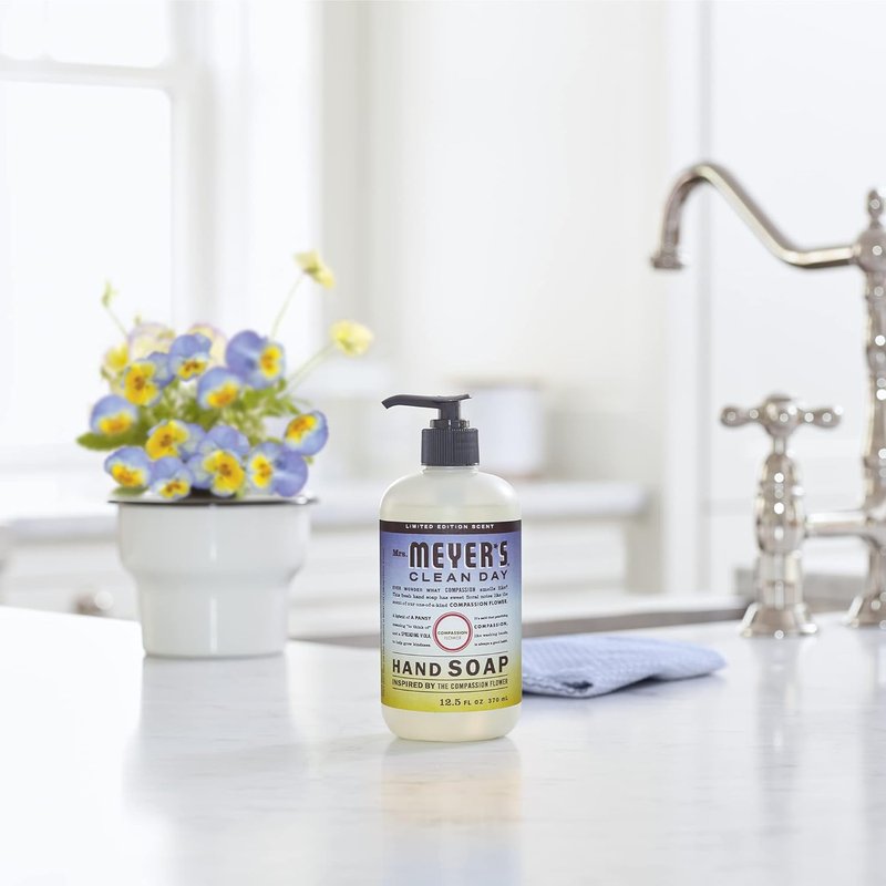 Mrs. Meyer's Clean Day Hand Soap - Compassion Flower Scent | 16 Fl Oz Bottle for Gentle Cleansing