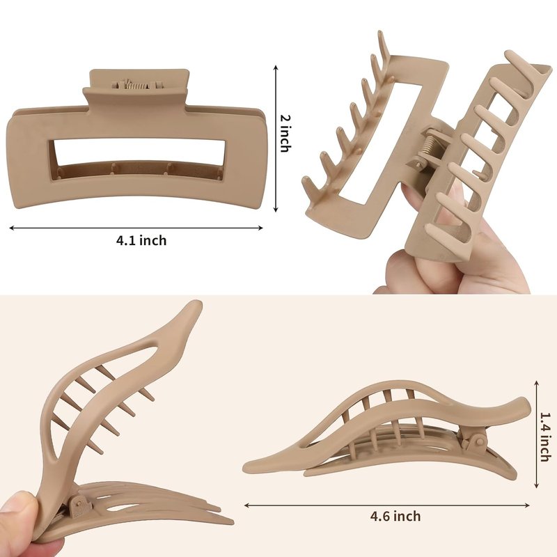 Large Hair Claw Clips for Women - 8 Pcs Square & Flat Hair Clips for Thick or Thin Hair | 4.3 Inch Alligator Hair Accessories