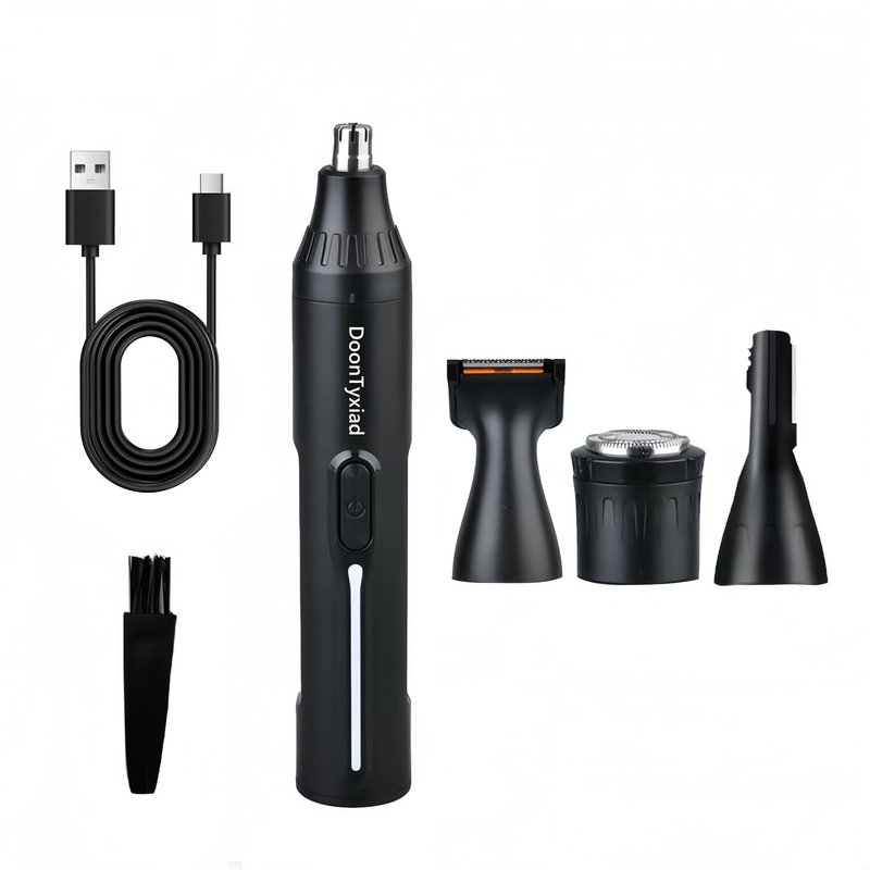 Rechargeable Ear and Nose Hair Trimmer, 4-in-1 Professional Painless Eyebrow & Facial Hair Trimmer for Men Women, Powerful Motor and Dual-Edge Blades for Smoother Cutting Black(Black 4-in-1)