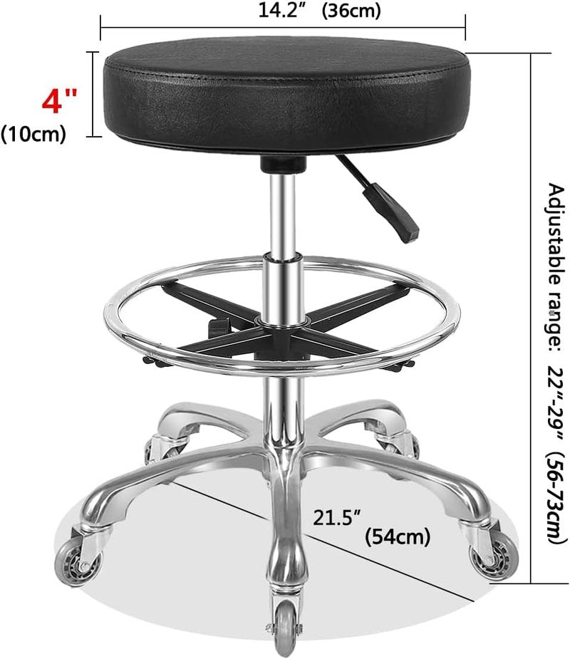 Ainilaily Rolling Stool with Wheels Heavy Duty Hydraulic for Shop Kitchen Work Lash Tattoo Lab Medical Guitar,Tattoo Artist Chair Lash Stool (Black,with Foot Rest)