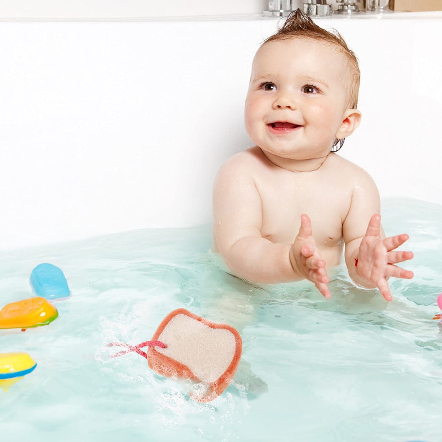Healifty Baby Bath Brush 4.33X3.74 Inch Soft Bread Scrub Sponge Toddler Bath Sponge Gentle Shower Brush for Daily Baby Skin Care and Travel