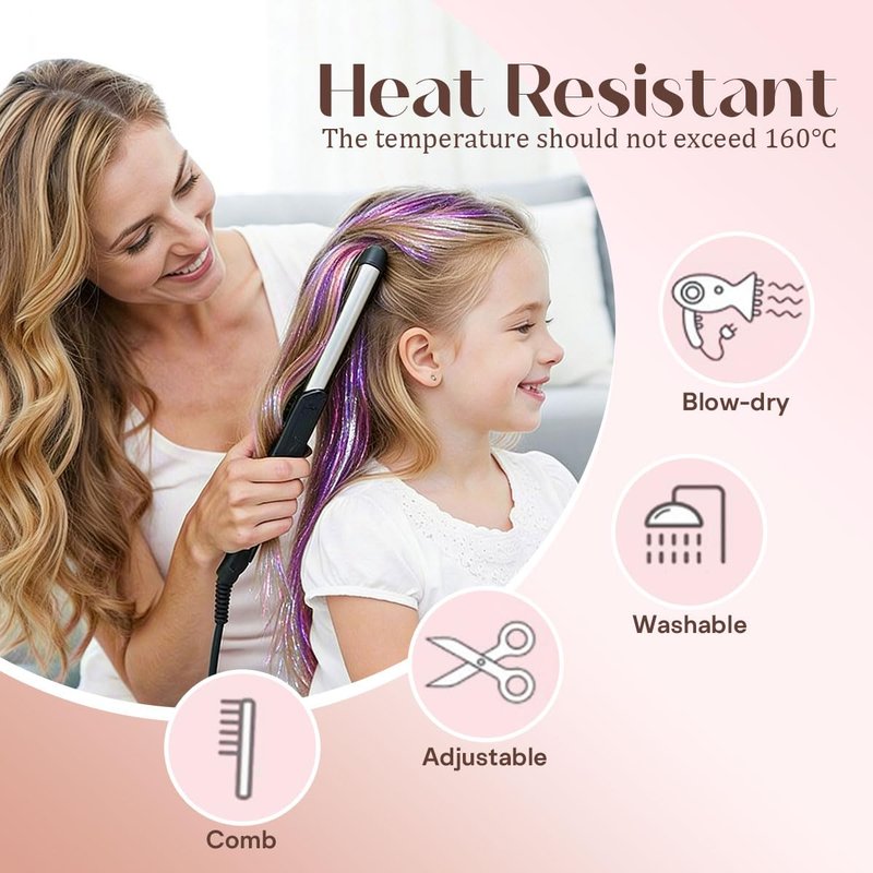 Hair Tinsel Kit - 16 Color Glitter Hair Extensions for Teens & Women | Heat Resistant Fairy Hair Accessories (48 Inch)
