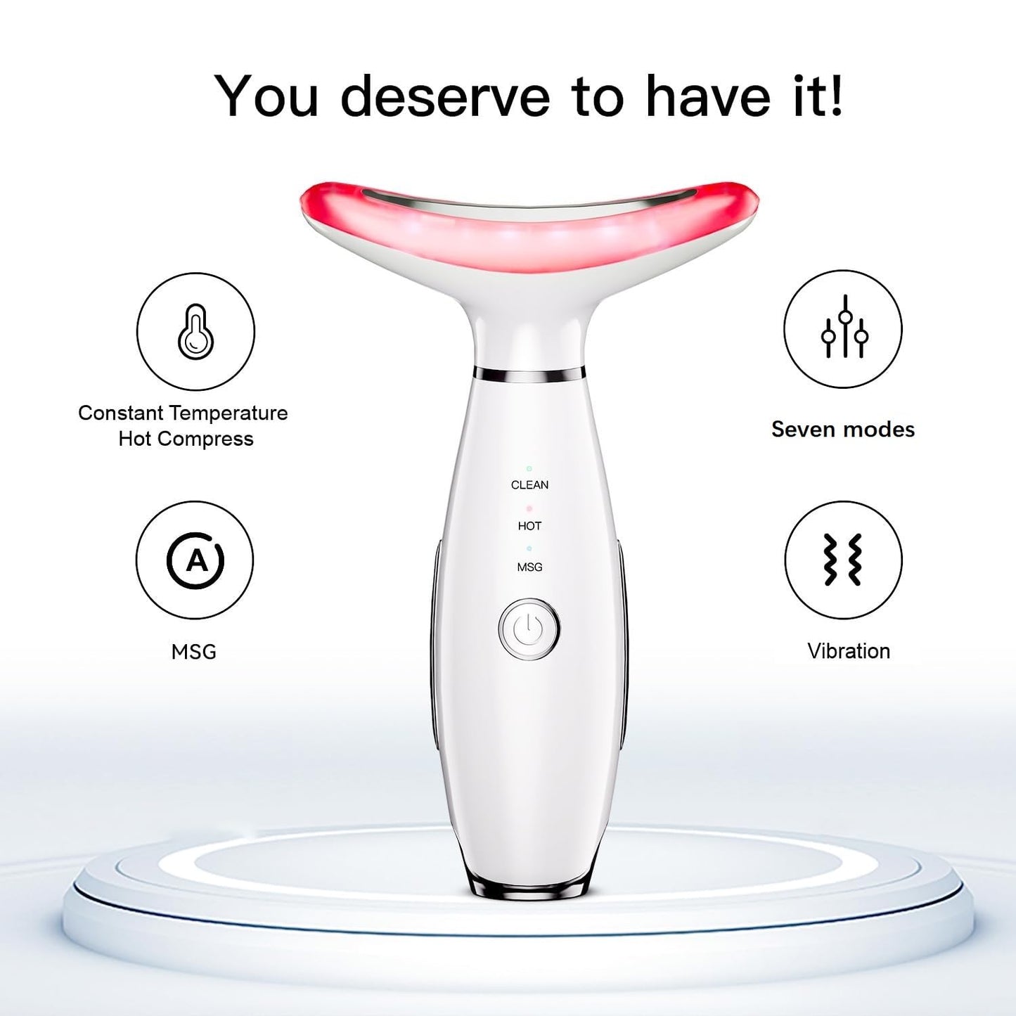 TLINNA Face Massager -7 Color Red-Light-Therapy for Face and Neck for Wrinkles, Double Chin, Vibrating Facial Massager with Thermals (White)