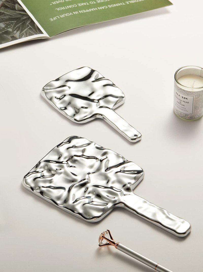 MIRRORNOVA Handheld Mirror, Water Ripples Hand Mirror with Handle for Make up, Square, Silver, Small (4 x 7 inches)