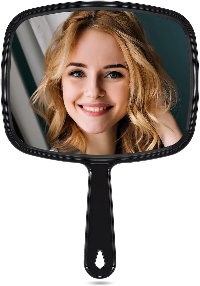 Handheld Barber Mirror - Large Rectangular Hairdressing Mirror with Handle | 10.3"L x 7.4"W, Black
