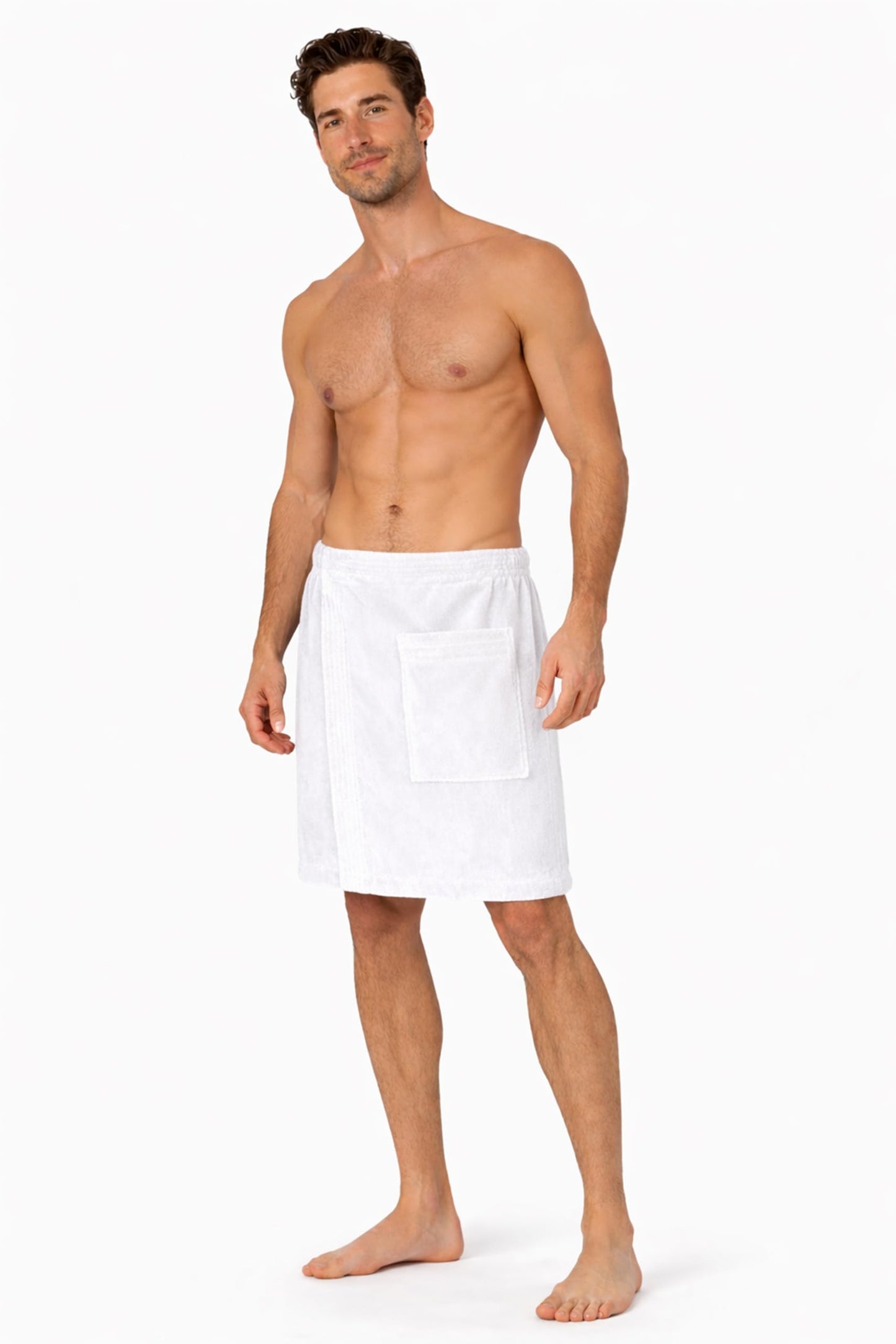Turkish Cotton Terry Velour Adjustable Body Wrap Towel for Men (White, One Size)