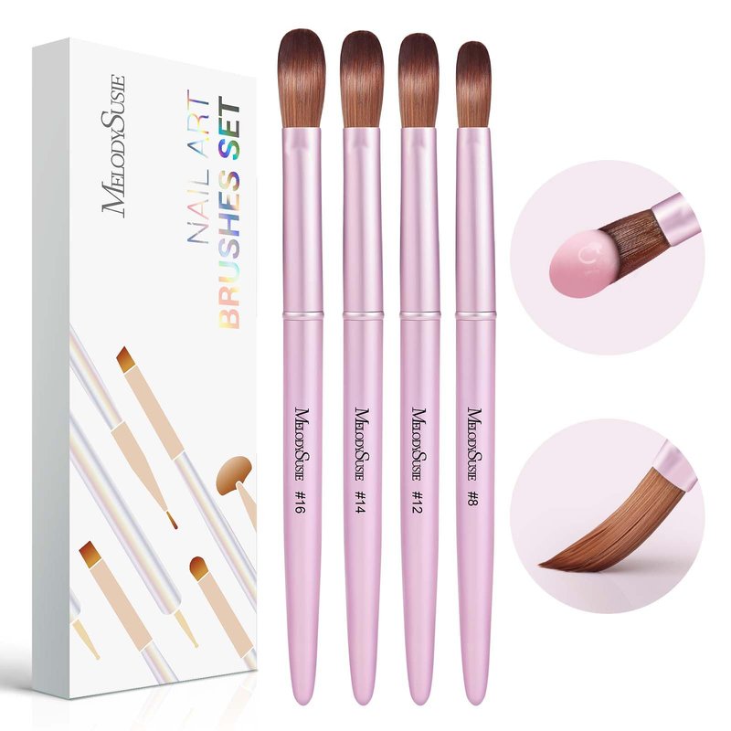 MelodySusie 4Pcs Acrylic Nail Brush Set, Size 8/12/14/16 Professional Nail Brushes for Acrylic Powder Nail Extension and 3D Nail Carving for DIY Home Salon