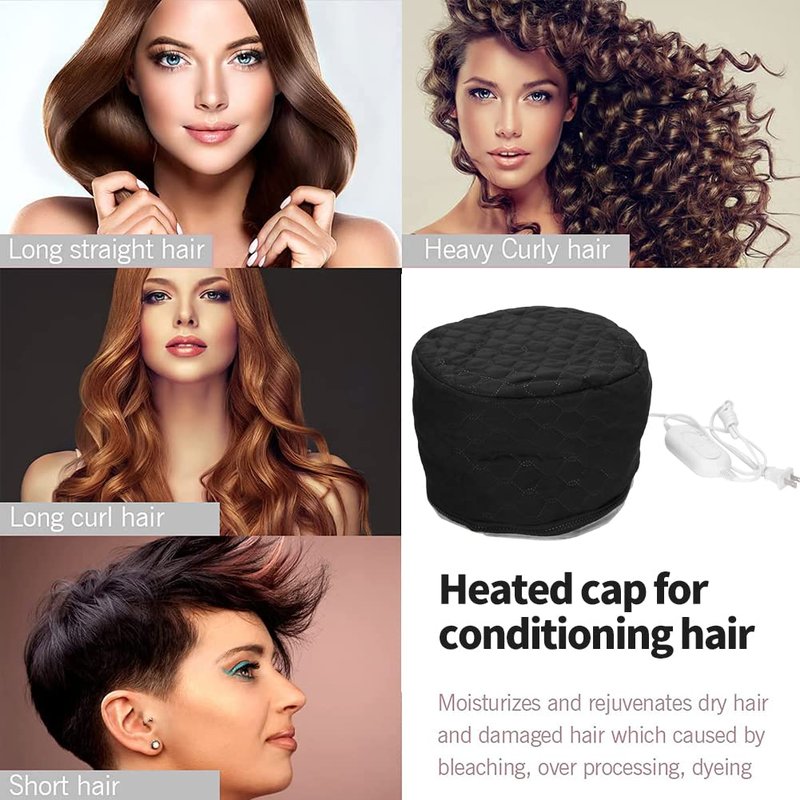 Hair Steamer Cap for Deep Conditioning - Electric Heating Cap with 3 Temperature Gears, Adjustable Fit for Hot Oil & Hair Treatment at Home (US Plug 110V)