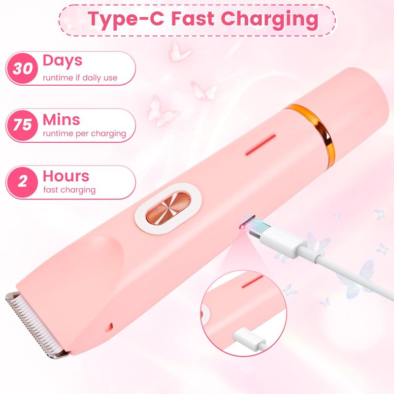2 in 1 Electric Razors for Women, Dual Head Bikini Trimmer with Carrying Case, Ipx7 Waterproof Trimmer Shaver, Ladies Hair Removal for Face Armpit Pubic Hair Leg, Easy Cleaning and Ceramic Blade