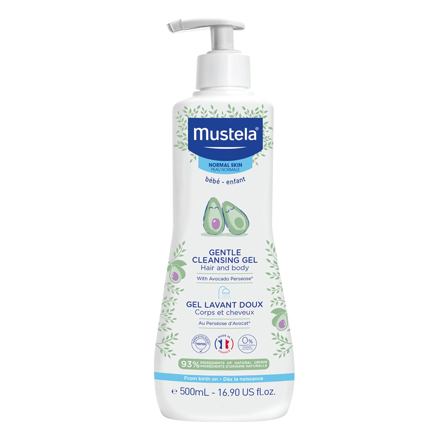 Mustela Gentle Cleansing Gel - Baby Wash for Delicate Skin and Hair - Newborn-Safe Cleanser - Crafted with Natural Avocado Perseose - 1 or 2-Pack - Various Sizes