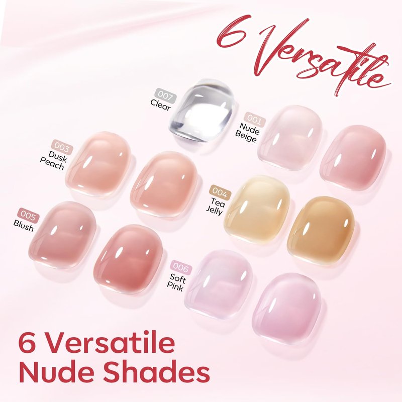 Modelones Rubber Base Gel Nail Polish - 6 Color Builder Set | Strengthening Apex for Weak Nails