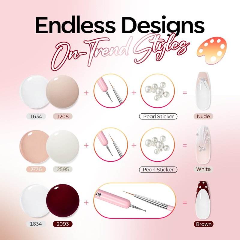 modelones Gel Nail Polish Set -6 Colors Nude Pink White Gel Polish Kit Skin Tones Brown Milky White French Jelly Nail Gel Polish Nail Art Salon DIY Gift with Pearl Stickers & Nail Dotting-Liner Brush