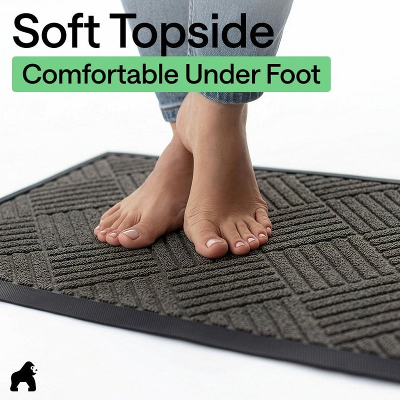 Gorilla Grip Waterproof All-Season Doormat - Natural Rubber, Stain & Fade Resistant | 29x17 Gray Diamond