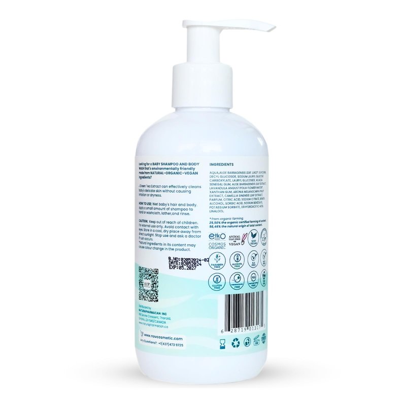 NOV natural organic vegan Baby Shampoo & Body Wash | Tear-Free, Plant-Based Formula for Gentle Cleansing, Nurturing, and Ethical Care, Free from Harmful Chemicals
