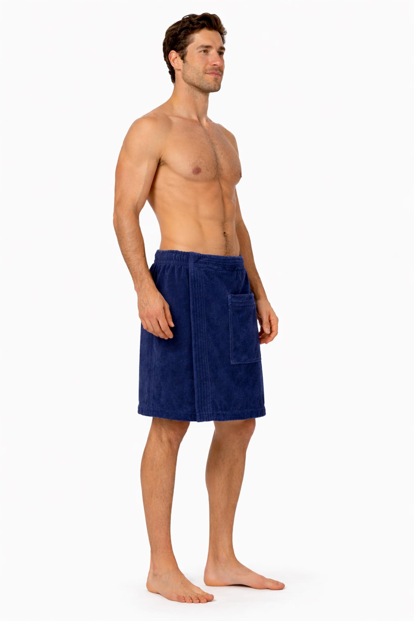 Turkish Cotton Terry Velour Adjustable Body Wrap Towel for Men (Navy Blue, One Size)