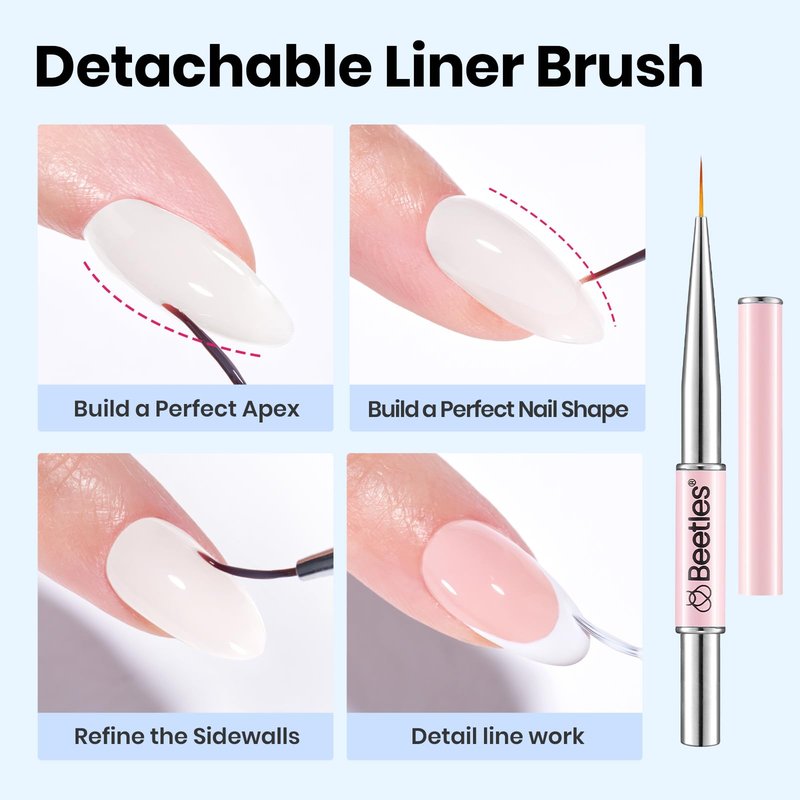 Beetles Builder Gel for Nails 2Pcs, 7 in 1 Clear & Milky White Building Gel Set HEMA-FREE&TPO FREE with Nail Brush, for Strengthening Natural Nail Apex & Extension DIY Salon at Home,UV LED Lamp Cured