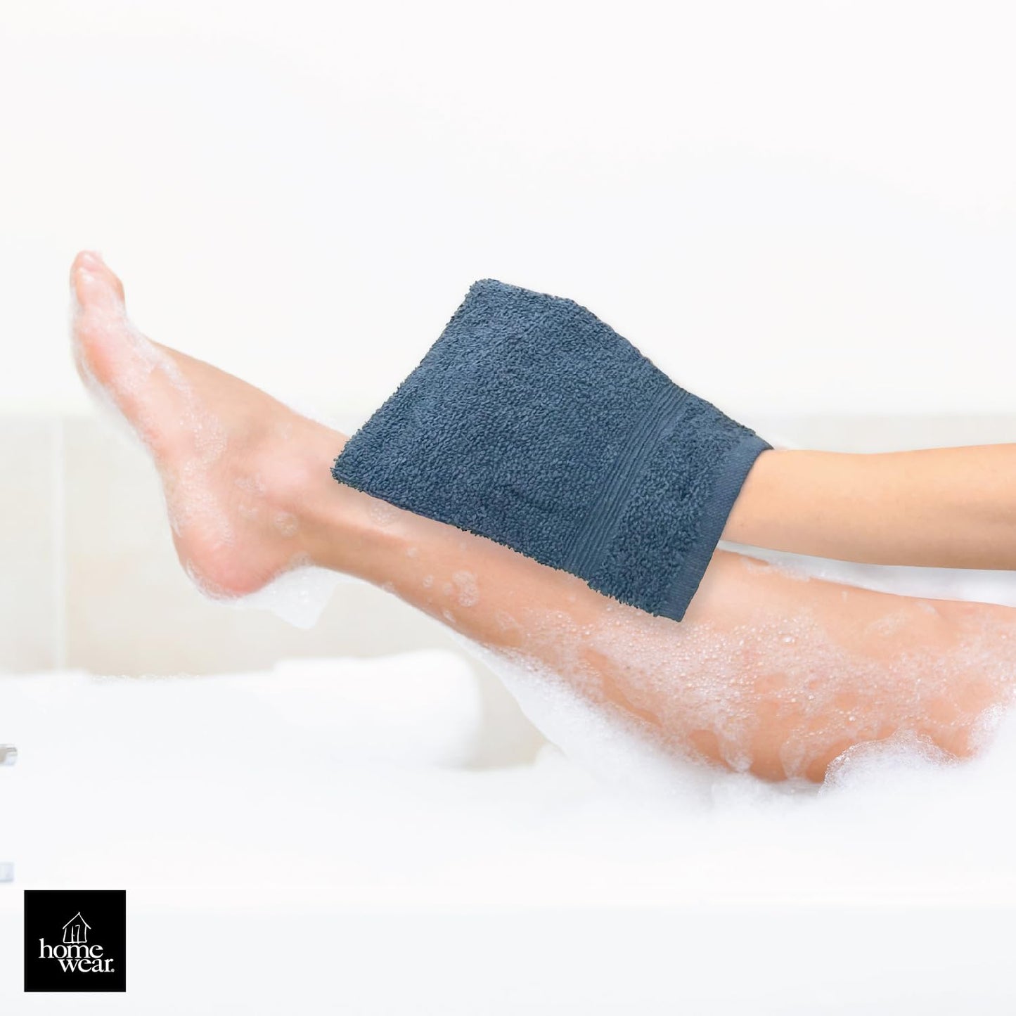 Homewear High Rise Stripe 6 Pack 6 x 8.5 Wash Mitt Set, Low Twist, Highly Absorbent, Gentle Hand and Face Cloth, European Style with Loop, Indigo