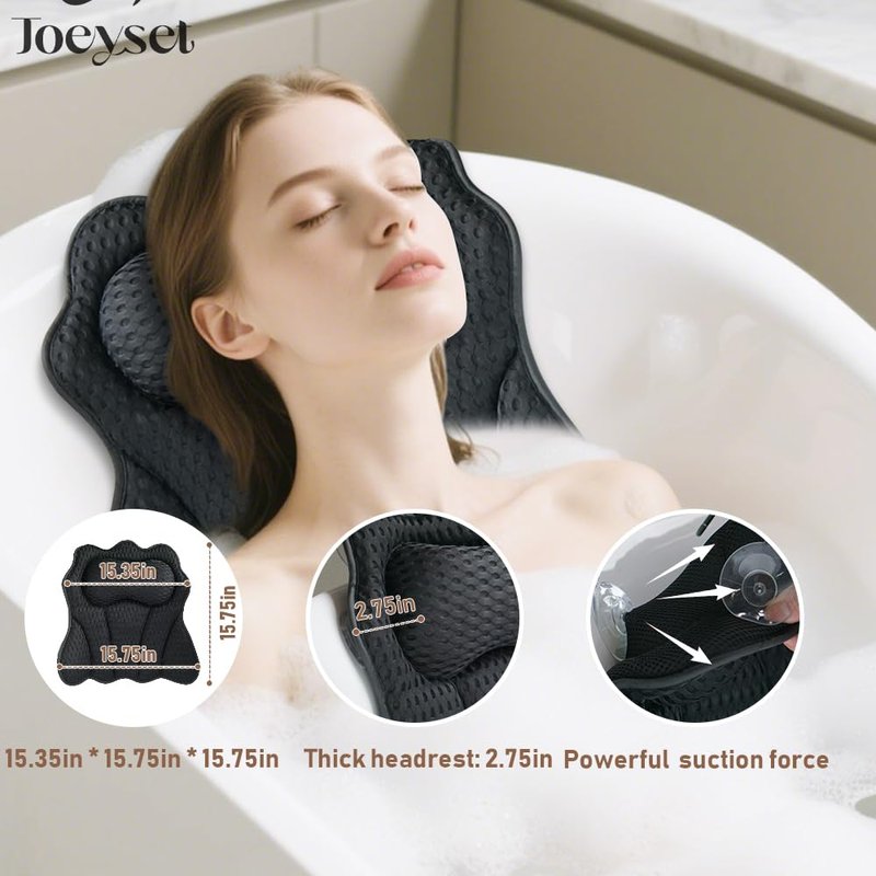 Joeyset Bath Pillows for Tub, Bath Pillow, Bathtub Pillow, and Luxury Bath Accessories for Head, Neck & Back Support, Relaxing Spa Bath Tub Pillow with 6 Strong Suction Cups (White)