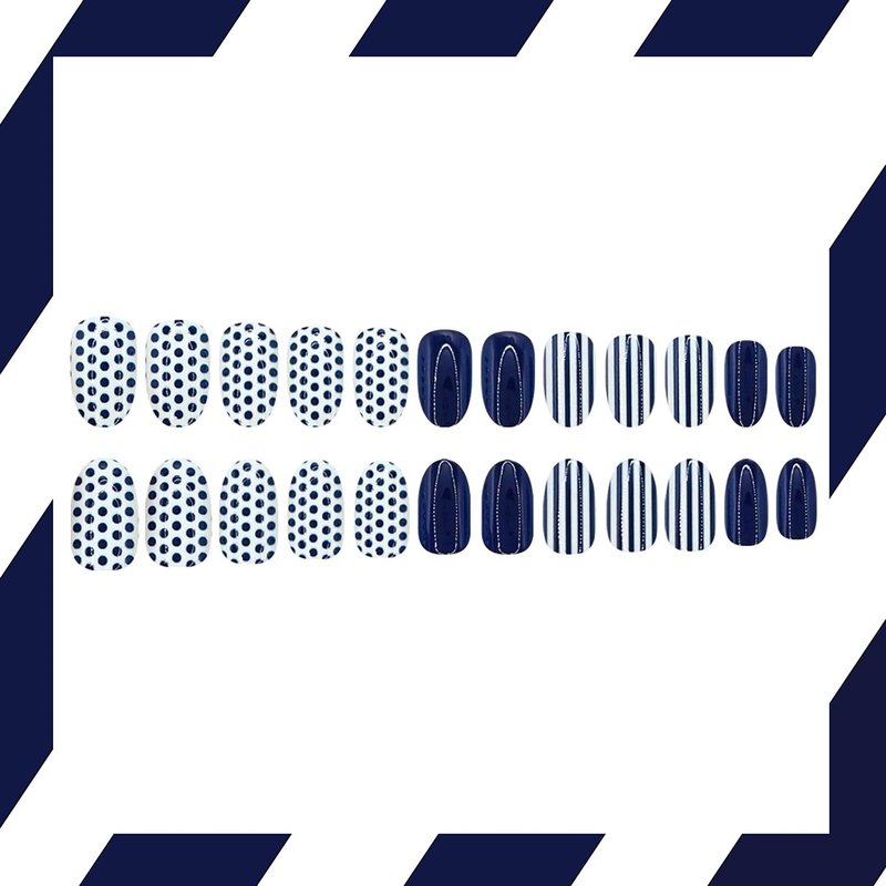 Polka Dot Press On Nails Almond Short Fake Nails Blue White False Nails With Polka Dot Designs Acrylic Nails Full Cover Glue On Nails Artificial Glossy Stick On Nails For Women Nail Manicure