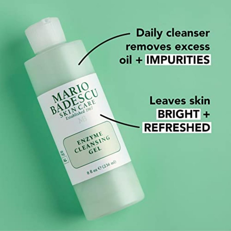 Mario Badescu Enzyme Cleansing Gel Face Wash, Oil-Free Facial Cleanser with Papaya Enzyme & Grapefruit Extract, Exfoliating Skin Care for All Skin Types, Removes Excess Oil & Impurities, 8 Fl Oz