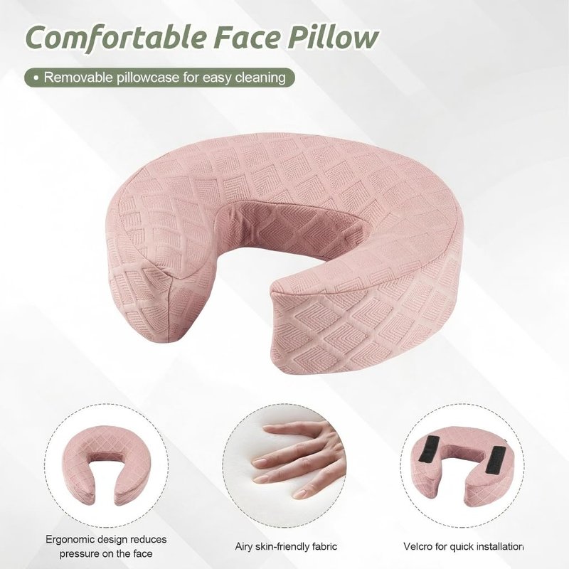 Cxgros Massage Headrest for Bed, Adjustable Massage Face Cradle at Home, Portable Massage Table Kit for Sleeping Mattress, Face Down Pillow After Eye Surgery (Pink Basic Set)