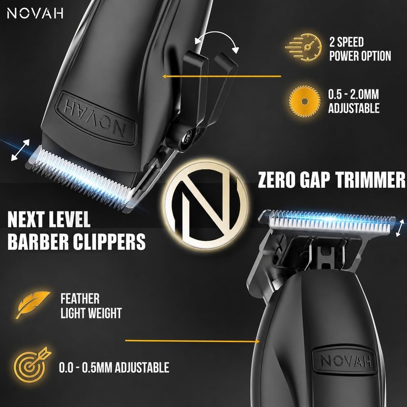 Novah® Professional Hair Clippers - Cordless Barber Clipper & Trimmer Set for Men's Haircuts | Fade Kit