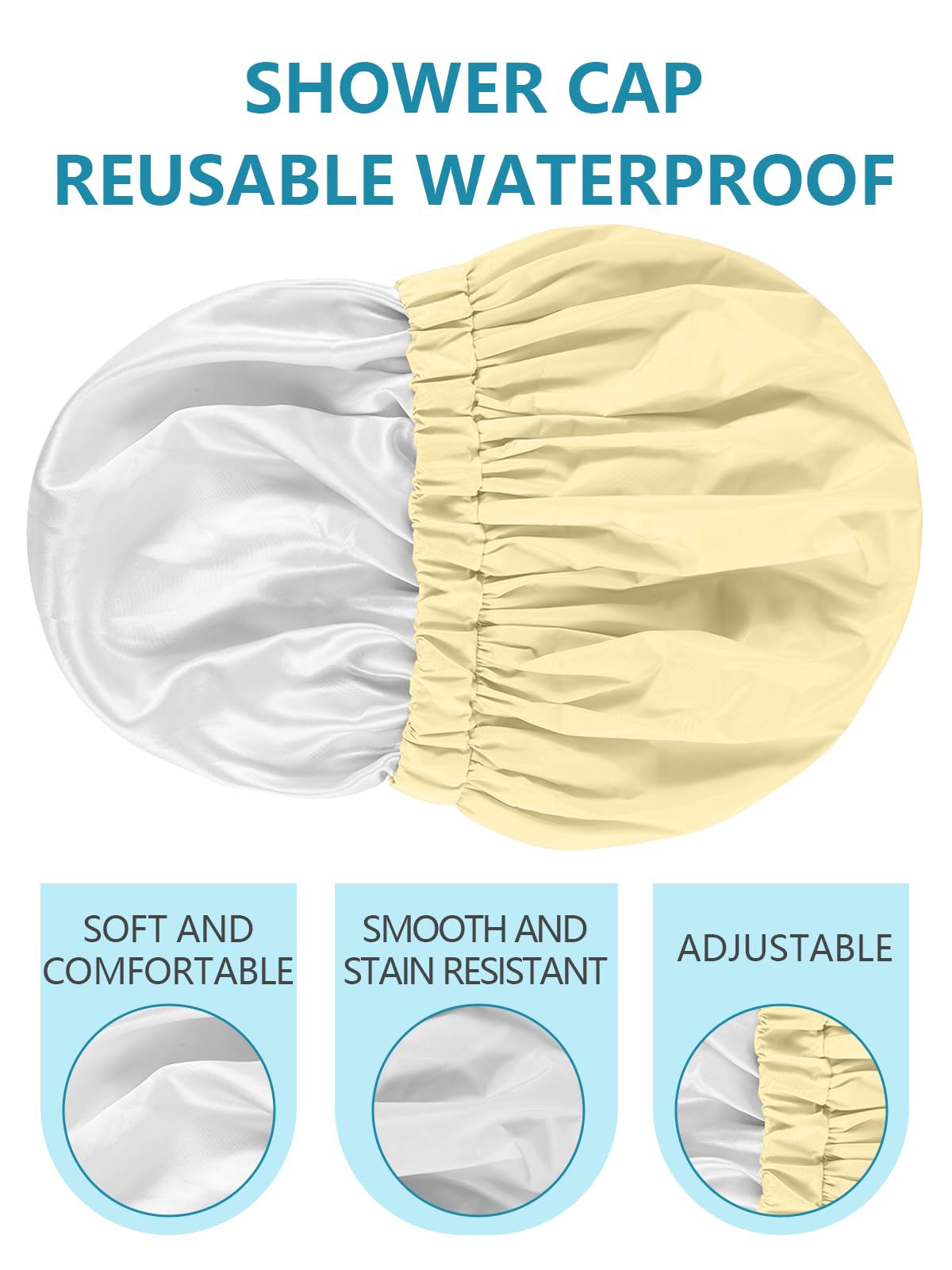 Years calm Reusable Waterproof Shower Caps for Women, Hair Caps for Showers, Double-Layer Elastic Design, for All Hairstyles, Travel-Friendly (Yellow)