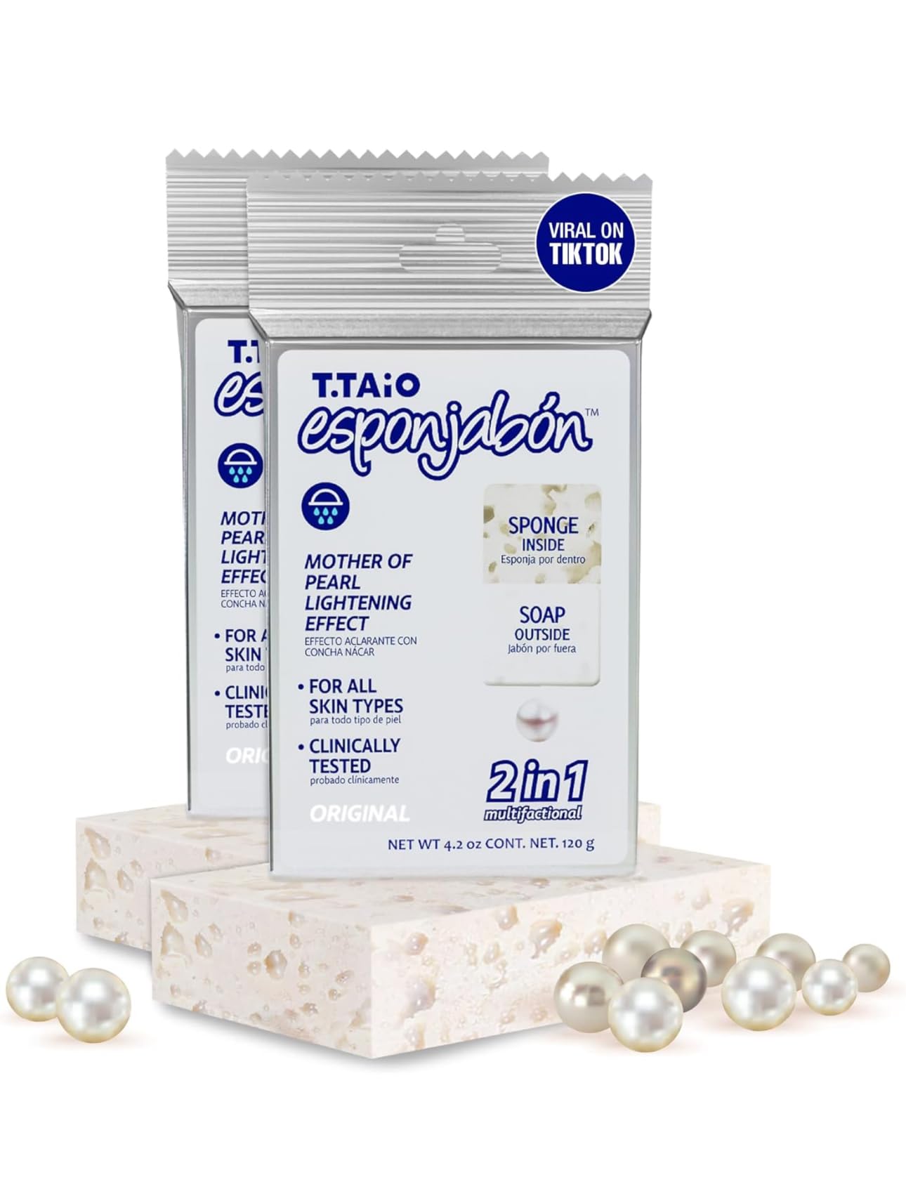 Esponjabon Mother of Pearl Soap Sponge - Cleansing Shower Scrubber - Cleaning Bath Wash Scrub - Oil Removal - Massage & Lather Foot, Elbow, & Face - Bathroom Accessories (2 pack)