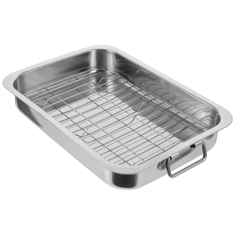 Cabilock 14-Inch Stainless Steel Roasting Pan with Rack – Deep Rectangular Baking Pan for Lasagna, Turkey & Chicken, Heavy-Duty Oven Roaster Tray, Warp-Resistant & Dishwasher Safe