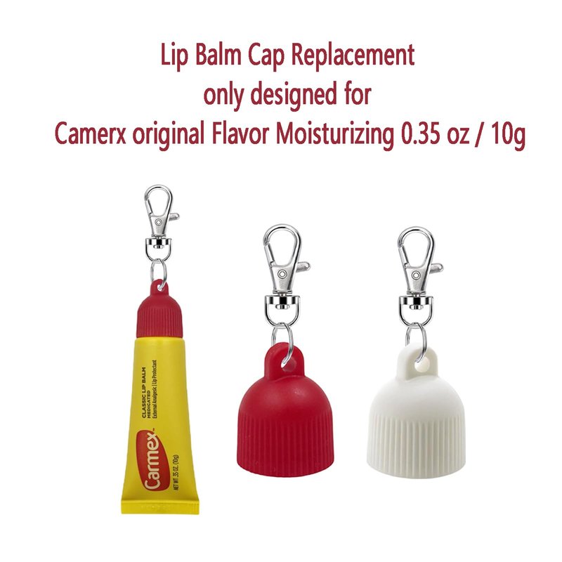4 Pcs Keychain Cap for Carmex Classic Lip Balm 0.35 oz, Portable Holder Keychain Cap Lip Repair Tubes Red White