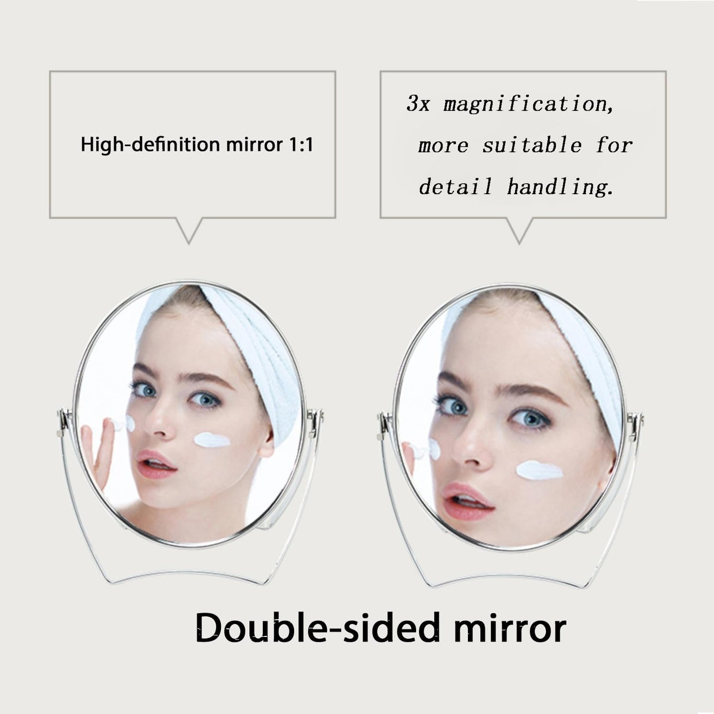 WMugthome Portable Round Makeup Mirror - Two-Sided 1X/3X Magnification | Silver, 4-Inch Size