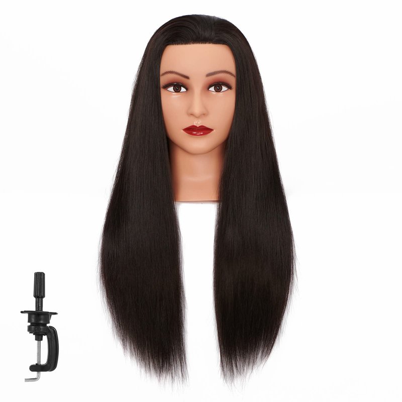 Mannequin Head Hair 26"-28" Synthetic Fiber Hair Styling Training Manikin Cosmetology Doll Head Braiding Hair Styling Hairdresser Training Model for Cutting Braiding - With Clamp Stand