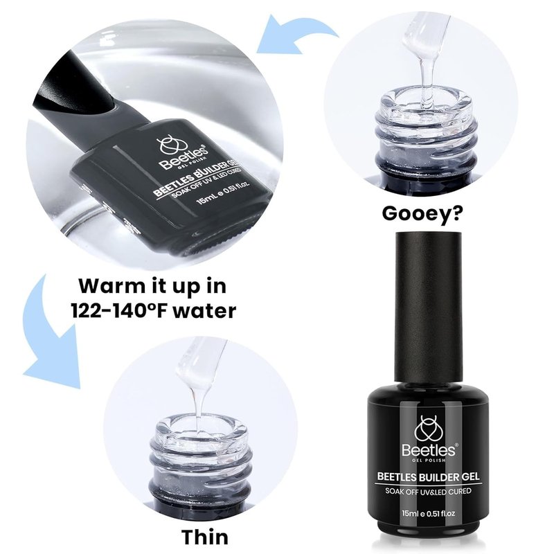 Beetles Builder Gel - 8 in 1 Clear Nail Strengthening Gel for DIY Salon Use | UV LED Cured, 2 Pcs