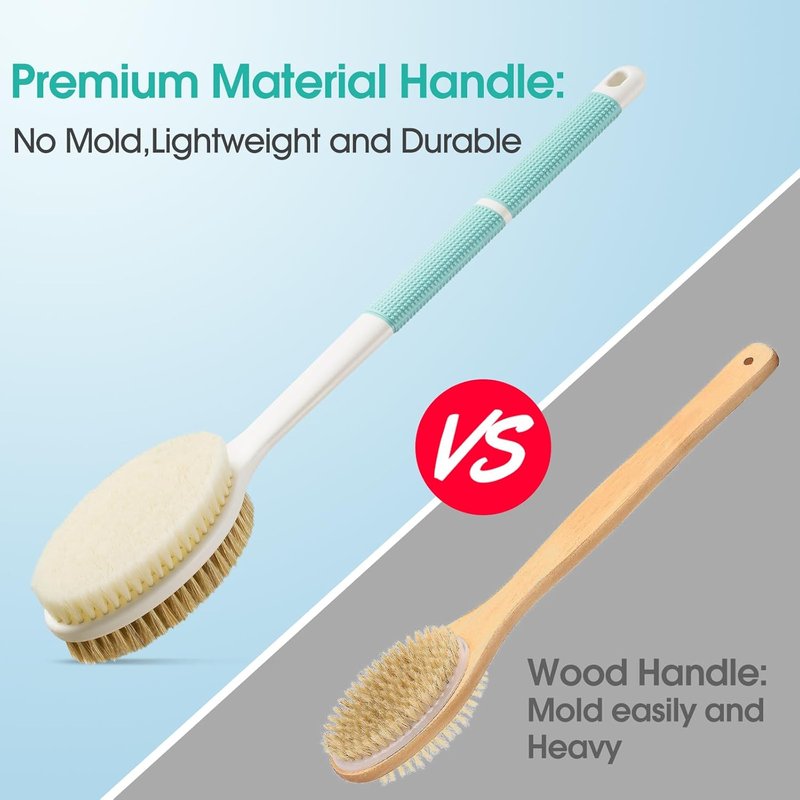 Backski Back Scrubber - Anti-Slip Long Handle Body Brush with Soft & Stiff Bristles | Green