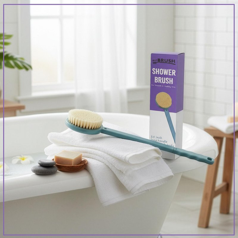 Bath Body Brush for Women & Men, Back Scrubber Shower Brush Exfoliating Back, Body and Feet Scrubbing Soft Nylon Bristles, 15inch Long Handle