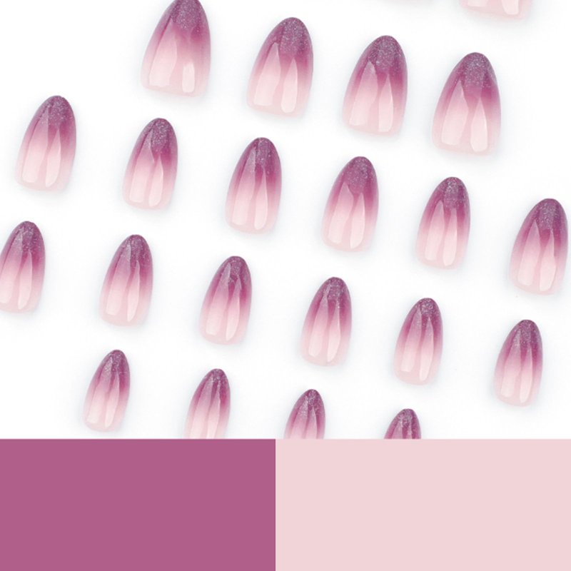 Hkanlre Medium Gradient Press on Nails Purple Fake Nails Tips French Full Cover Almond False Nails for Women 24PCS
