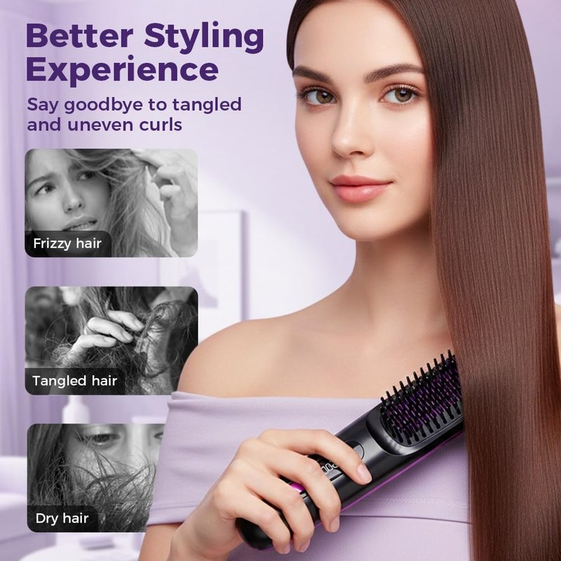 Go Brush Pro for Short Hair - 2026 Upgraded Cordless Straightening Brush with Fast Heat, 3 Temperature Settings, Ionic & Ceramic Care, 2000mAh USB-C Rechargeable for Frizz-Free Styling (Blue)