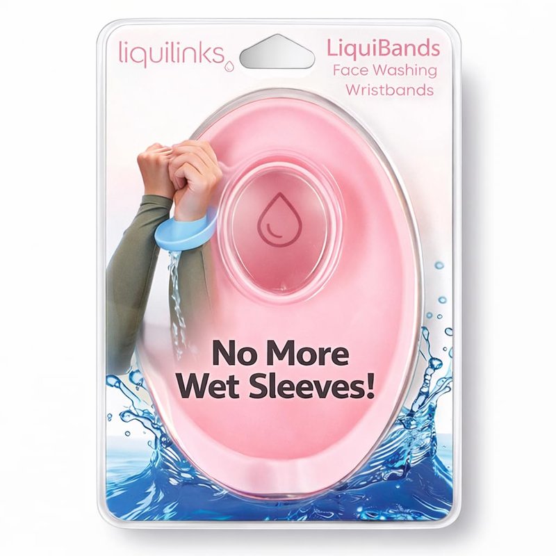 Liquilinks Wristbands for Washing Face – No-Drip Spa Arm Cuffs to Keep Wrists Dry – Silicone Beauty Accessory for Teen Girls (1 Pair LiquiBands)