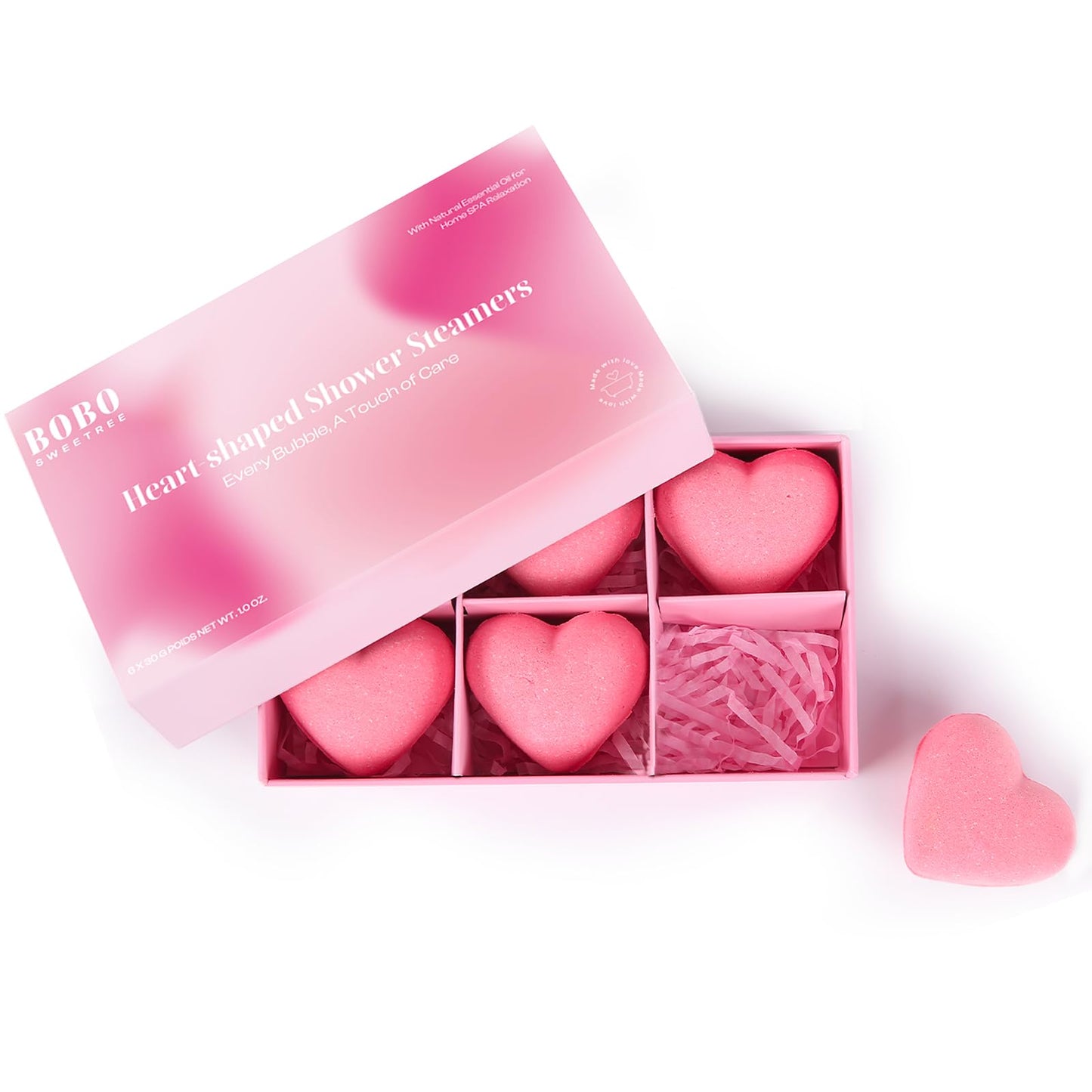 Rose Shower Steamers Gifts for Women, 6 Heart-Shaped Aromatherapy Tablets
