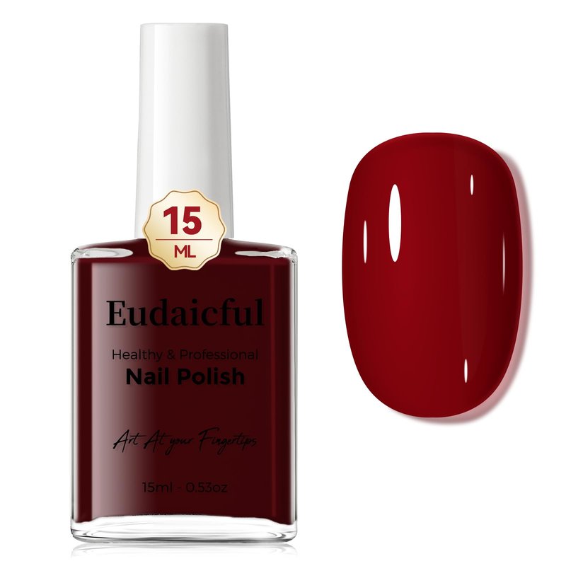Eudaicful Cherry Red Nail Polish: Quick Dry Nail Polish Fingernail Polish for Women Non Gel Air Drying, Nail Lacquer for Nail Art Manicure Home DIY, 15ML