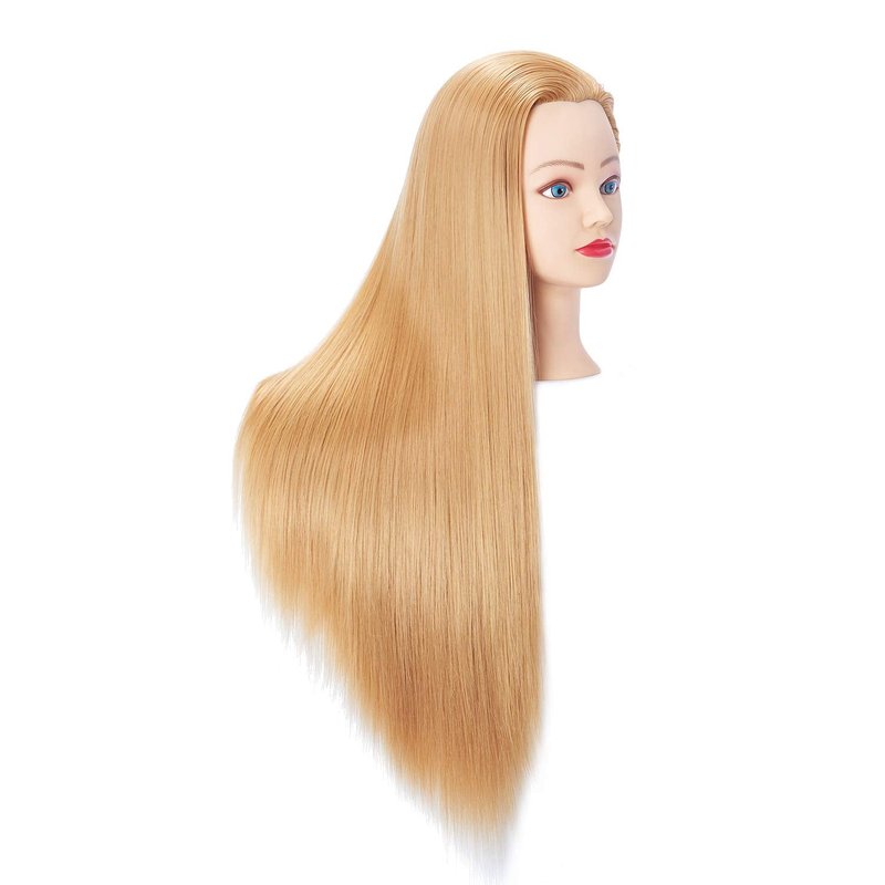 Hairingrid 26"-28" Mannequin Head Hair Styling Training Head Manikin Cosmetology Doll Head Synthetic Fiber Hair and Free Clamp Holder (Golden)