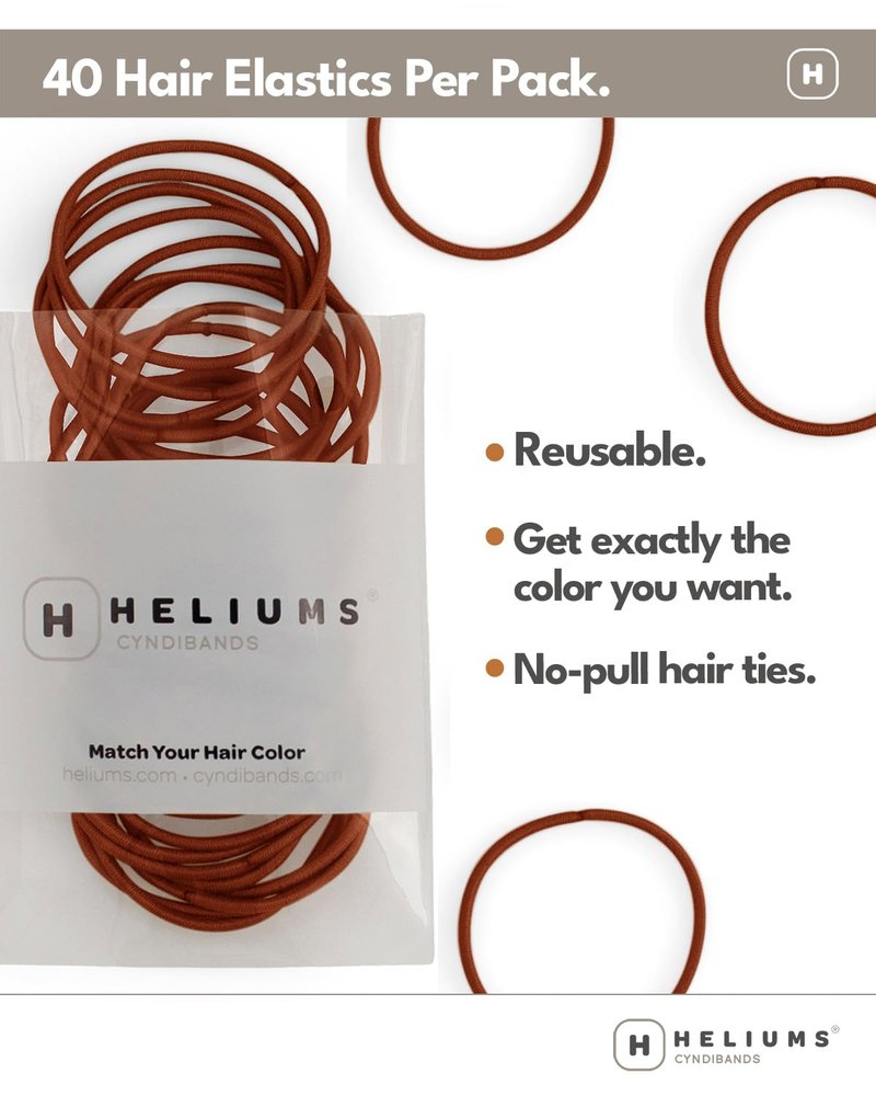 Heliums Thin Hair Elastics - Copper 2mm Ties for No Damage Ponytails | 40 Count, Medium Hold